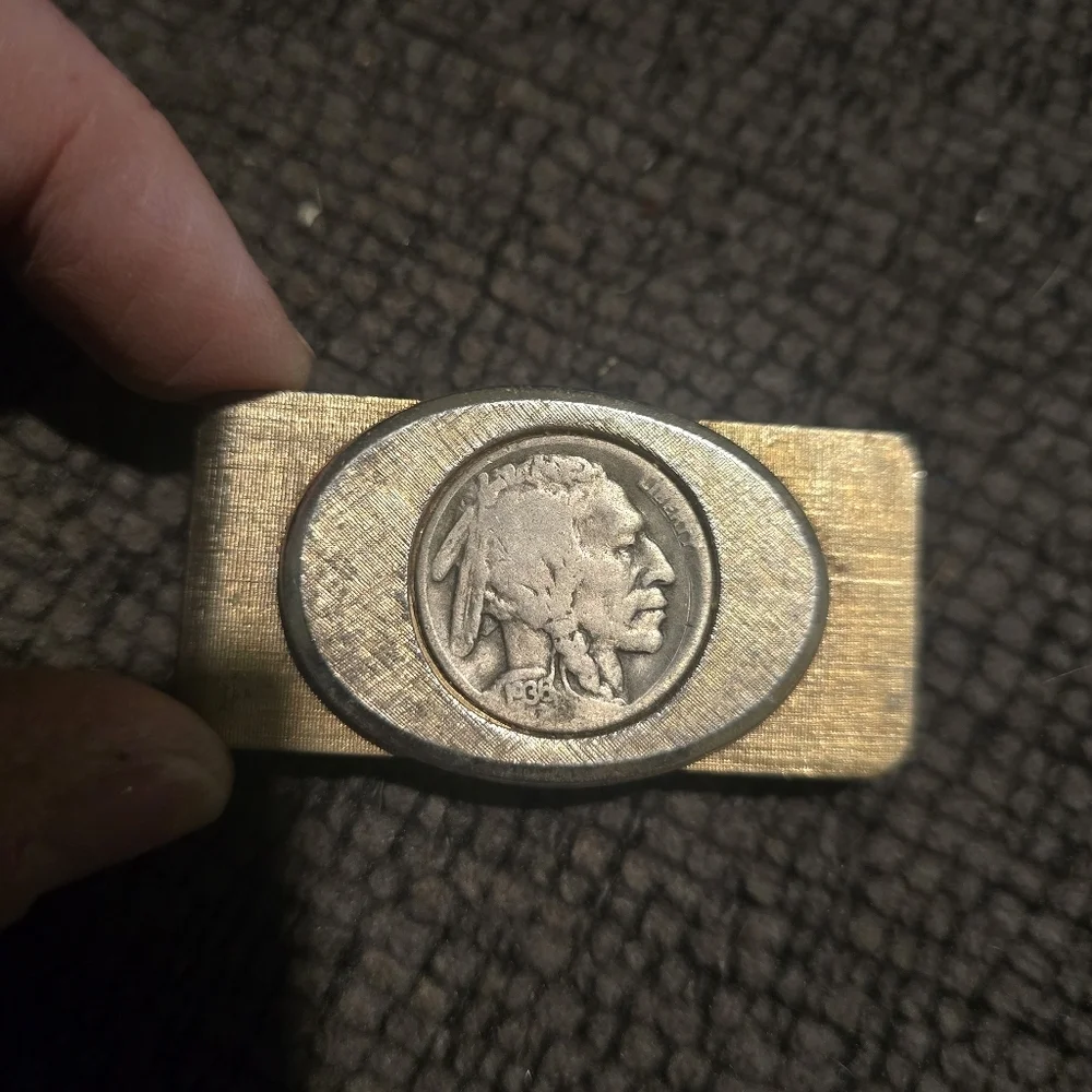 Antique 1936 Buffalo Nickel Tie Money Clip